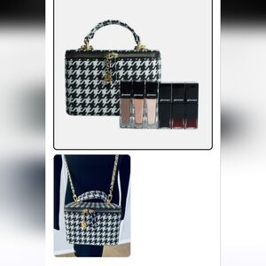 NEW Glamorous Houndstooth Makeup Purse Bag With 3 Eyeshadows And 3 Lip Glosses
